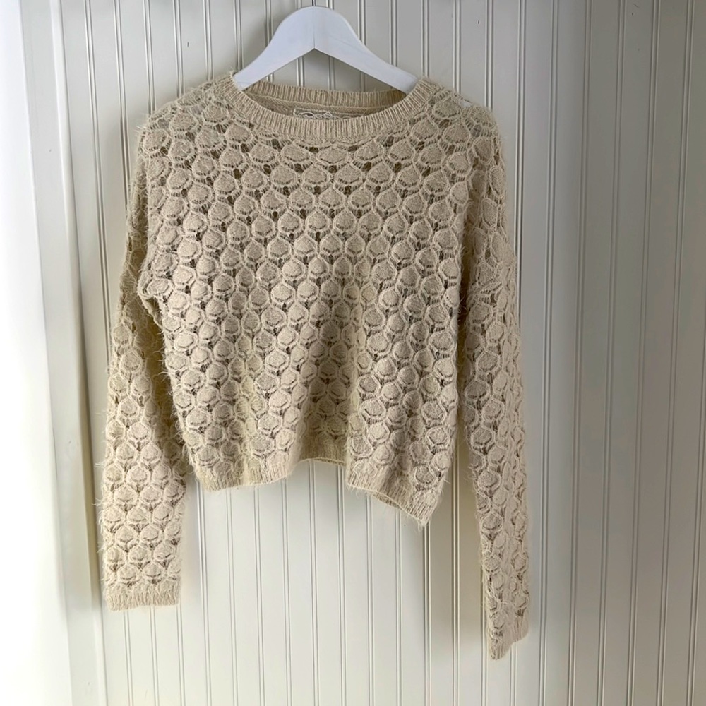 Pink Martini Fuzzy Cropped Cream Sweater